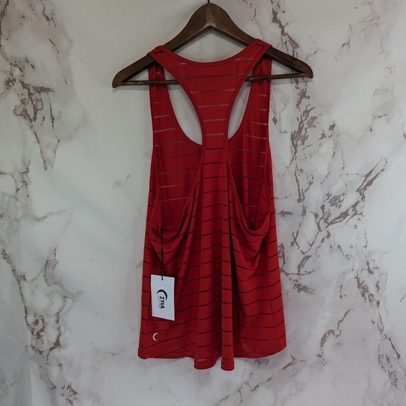 Zyia Active Tank Top Women XXL 2XL Red Sheer Striped Racerback Havana NEW - Picture 7 of 12